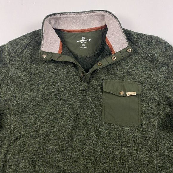 L Woolrich Snap Fleece Pullover Sweater Heather Green - Picture 4 of 12